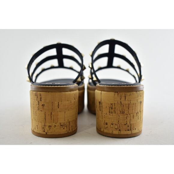 Valentino Rockstud Blue Cork Platform Mule Slide Sandal Block Heel Wedge 35.5 - Picture 8 of 9
